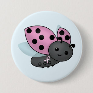 Badge Rond 7,6 Cm Ladybug Pink Awareness Ribbon Button