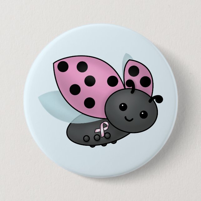 Badge Rond 7,6 Cm Ladybug Pink Awareness Ribbon Button (Devant)
