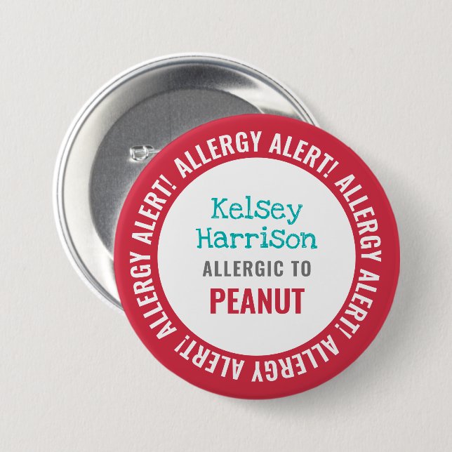 Badge Rond 7,6 Cm L'alerte d'allergie customisée badine l'école (Devant & derrière)