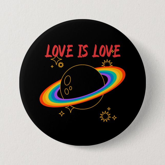 Badge Rond 7,6 Cm L'amour est l'amour. Planète arc-en-ciel. LGBTQ+fi (Devant)