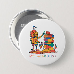 Badge Rond 7,6 Cm L'amour n'a pas de genre - Robot en bois arc-en-ci