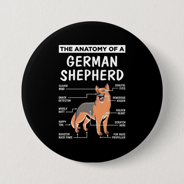 Badge Rond 7,6 Cm L'Anatomie D'Un Berger Allemand (Devant)