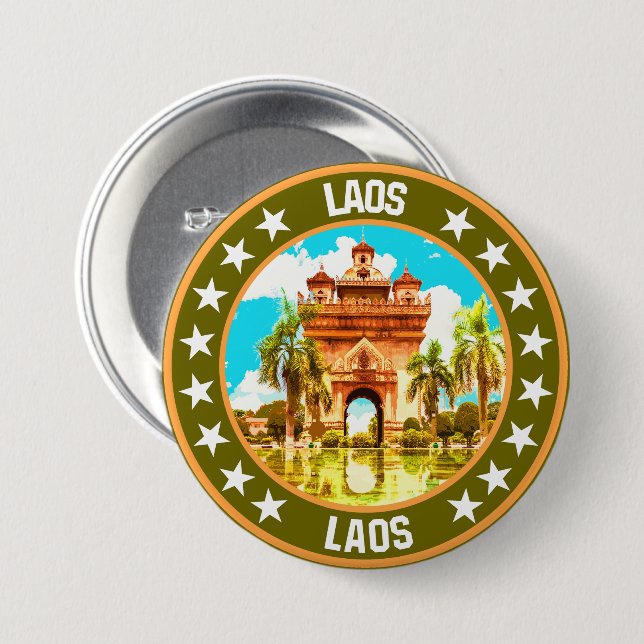 Badge Rond 7,6 Cm Laos (Devant & derrière)
