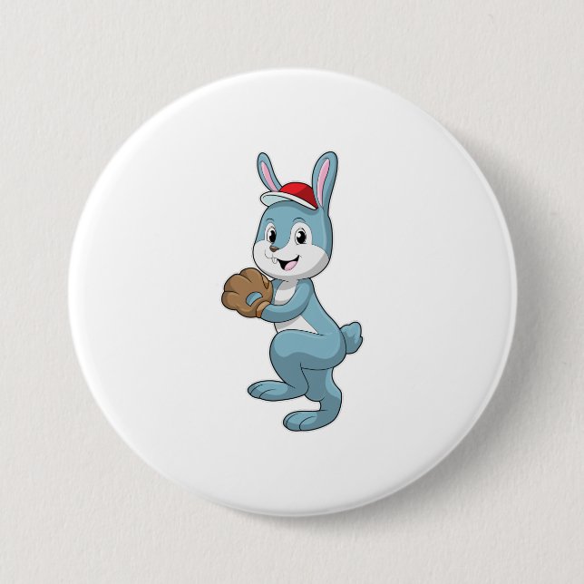 Badge Rond 7,6 Cm Lapin au baseball avec gant de baseball (Devant)