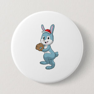 Badge Rond 7,6 Cm Lapin au baseball avec gant de baseball