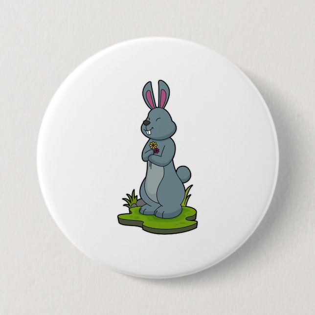 Badge Rond 7,6 Cm Lapin aux fleurs (Devant)
