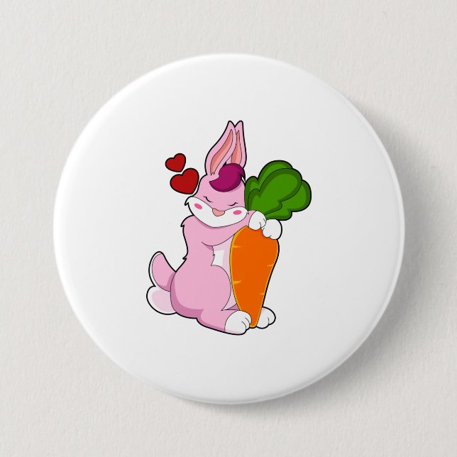 Badge Rond 7,6 Cm Lapin avec carotte et coeur (Devant)