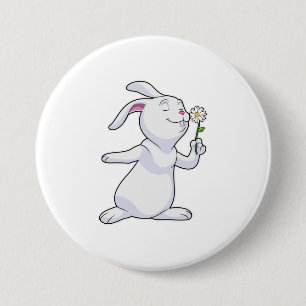 Badge Rond 7,6 Cm Lapin avec marguerite