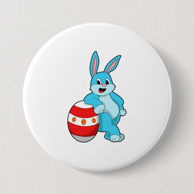 Badge Rond 7,6 Cm Lapin avec oeuf de Pâques (Devant)