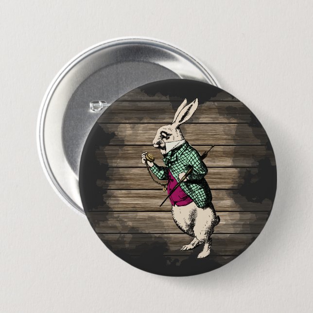 Badge Rond 7,6 Cm Lapin Blanc de Wonderland Mint (Devant & derrière)
