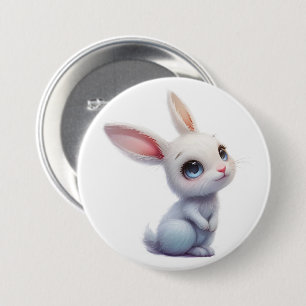 Badge Rond 7,6 Cm Lapin Blanc Mignon aux Grands Yeux Bleus
