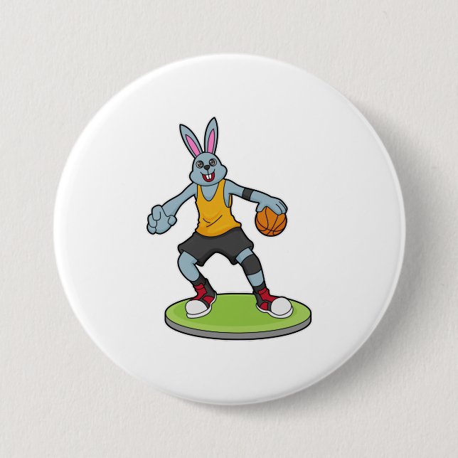 Badge Rond 7,6 Cm Lapin comme joueur de basket-ball avec basket-ball (Devant)