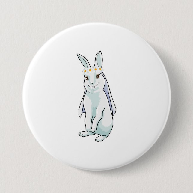 Badge Rond 7,6 Cm Lapin comme mariée avec couronne de fleurs (Devant)