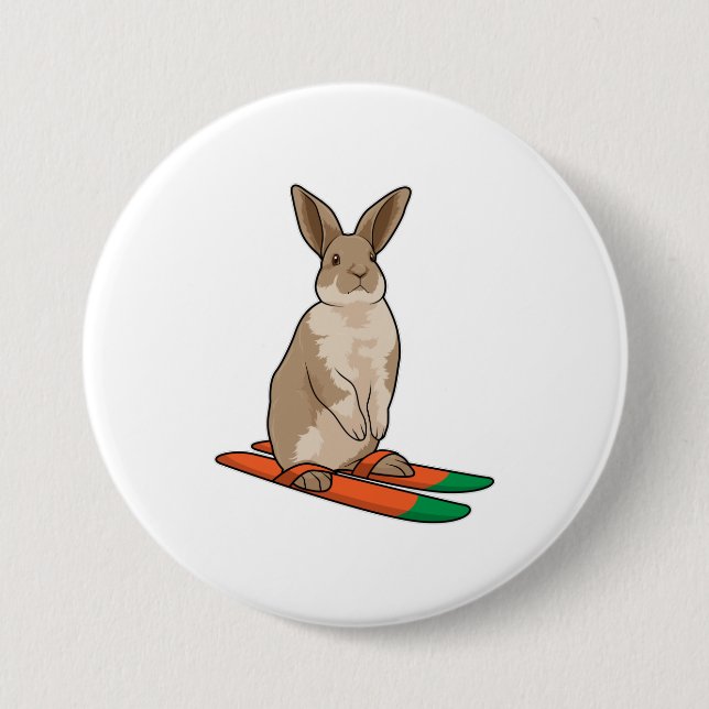 Badge Rond 7,6 Cm Lapin comme skieur avec ski (Devant)