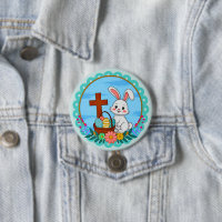 Lapin de Pâques religieux avec croix et œuf floral