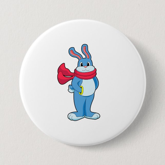 Badge Rond 7,6 Cm Lapin en hiver avec Écharpe (Devant)