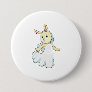 Badge Rond 7,6 Cm Lapin en mariée avec voile