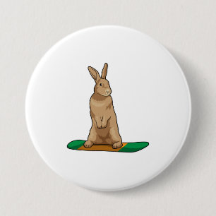 Badge Rond 7,6 Cm Lapin en Snowboard avec Snowboard