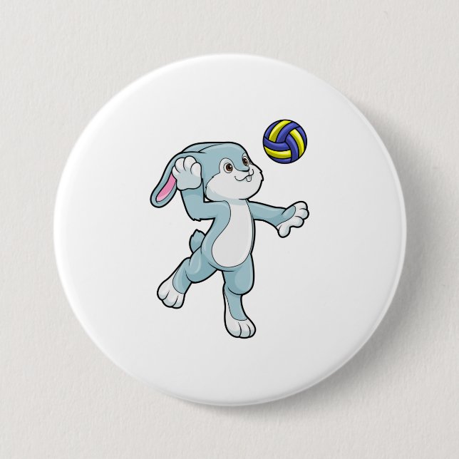 Badge Rond 7,6 Cm Lapin en sport avec volleyball (Devant)