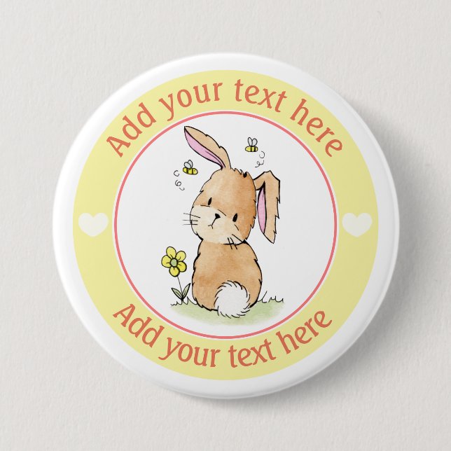 Badge Rond 7,6 Cm Lapin Lapin Et Abeilles Personnalisés (Devant)