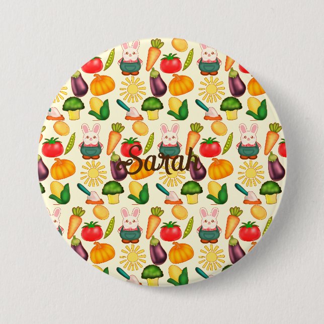 Badge Rond 7,6 Cm Lapin Lapin Farmer de légumes (Devant)