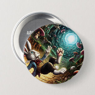 Badge Rond 7,6 Cm Lapin Panique Tombant Dans Le Trou Du Lapin