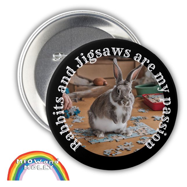 Badge Rond 7,6 Cm Lapins et Jigsaws puzzle et lapin propriétaire lap (Créateur téléchargé)