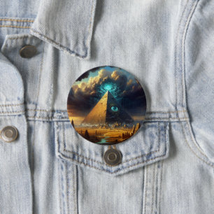 Badge Rond 7,6 Cm L'art pyramidal bleu mystique