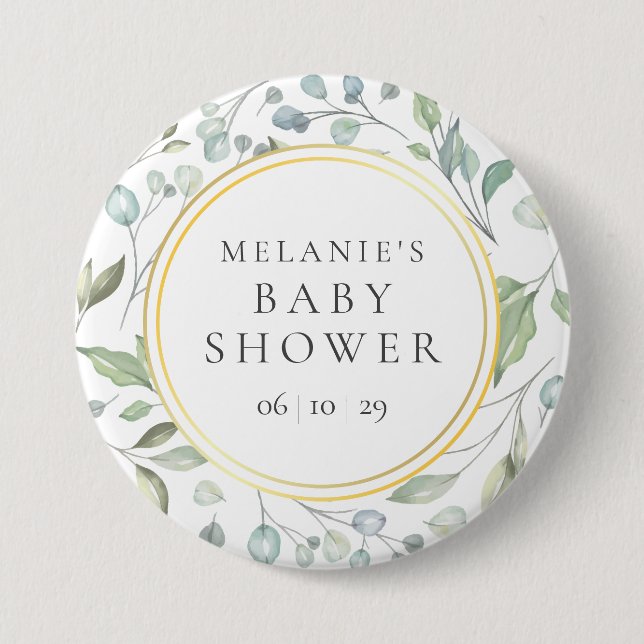 Badge Rond 7,6 Cm Laurel Garland Faux Gold Foil Baby shower (Devant)