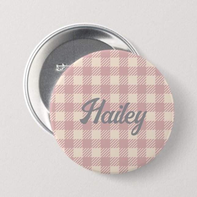 Badge Rond 7,6 Cm lavander violet pâle en vichy preppy plaid coché (Devant & derrière)