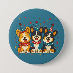 Badge Rond 7,6 Cm Le 4 Juillet Pembroke Welsh Corgi Dogs