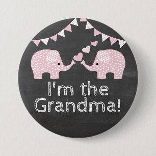 Badge Rond 7,6 Cm Le baby shower jumeau   d'éléphant de filles je