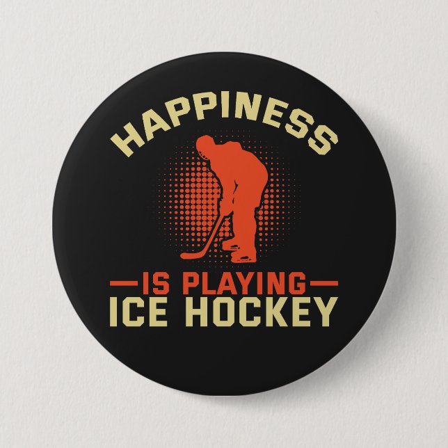 Badge Rond 7,6 Cm Le bonheur joue au hockey sur glace (Devant)