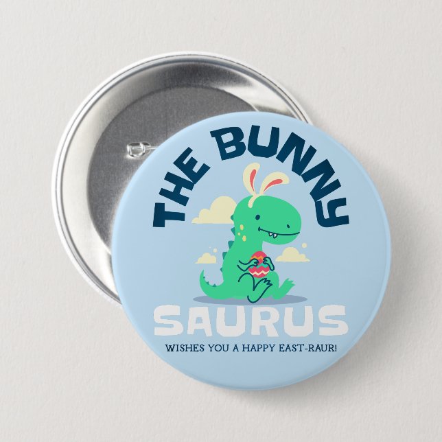 Badge Rond 7,6 Cm Le bouton Pâques Bunny Saurus Joyeux (Devant & derrière)