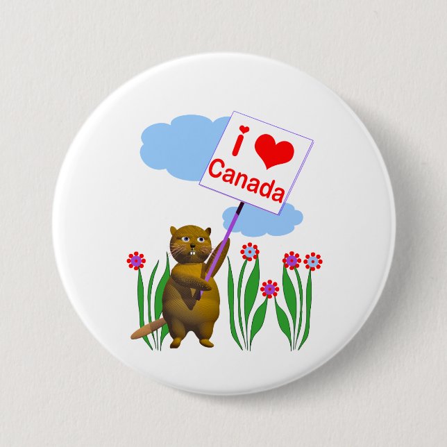 Badge Rond 7,6 Cm Le Castor canadien aime le Canada (Devant)