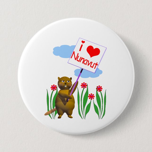 Badge Rond 7,6 Cm Le castor canadien aime Nunavut (Devant)