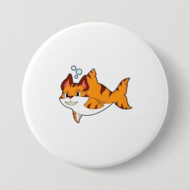 Badge Rond 7,6 Cm Le chat tigre comme requin dans l'eau.PNG (Devant)