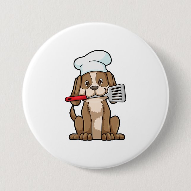 Badge Rond 7,6 Cm Le chien cuisinier avec le casquette et la spatule (Devant)