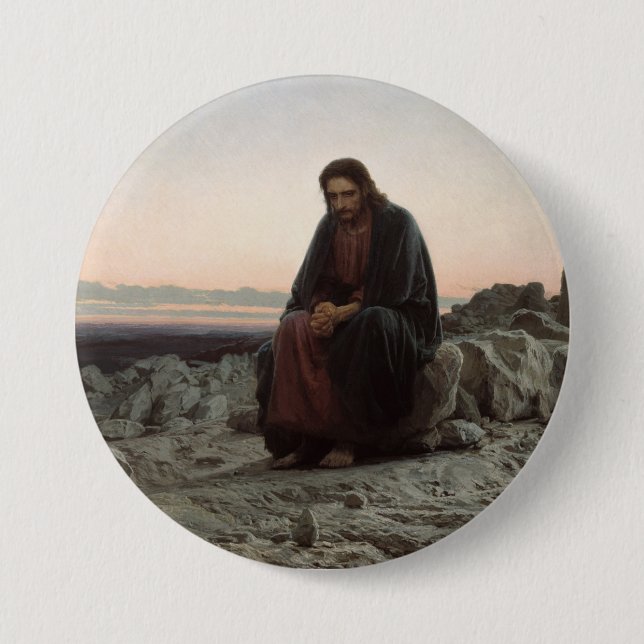 Badge Rond 7,6 Cm Le Christ dans le désert (par Ivan Kramskoy) (Devant)
