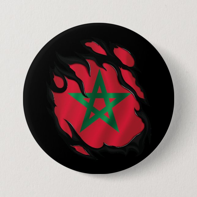 Badge Rond 7,6 Cm Le drapeau du Maroc déchiré (Devant)