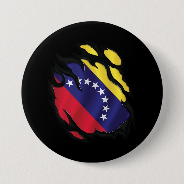 Badge Rond 7,6 Cm Le drapeau du Venezuela arraché (Devant)