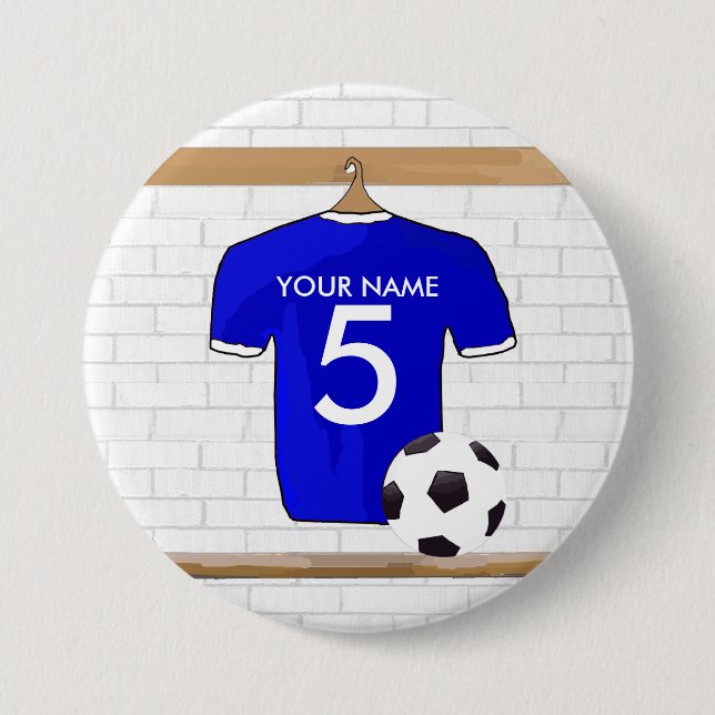 Badge Rond 7,6 Cm Le football Jersey blanc bleu personnalisé du (Devant)