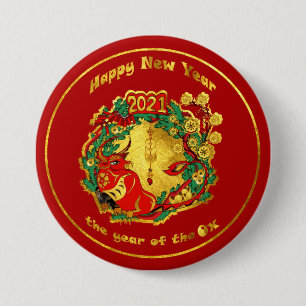 Badge Rond 7,6 Cm Le Joyeux Nouvel An chinois du boeuf