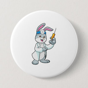 Badge Rond 7,6 Cm Le lapin comme docteur à la vaccination avec la se