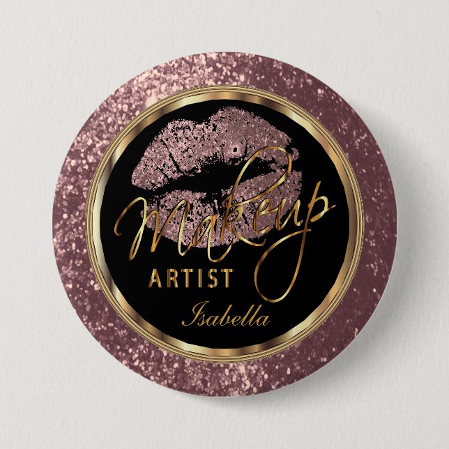 Badge Rond 7,6 Cm Le maquilleur professionnel s'est levé, noir et or (Devant)