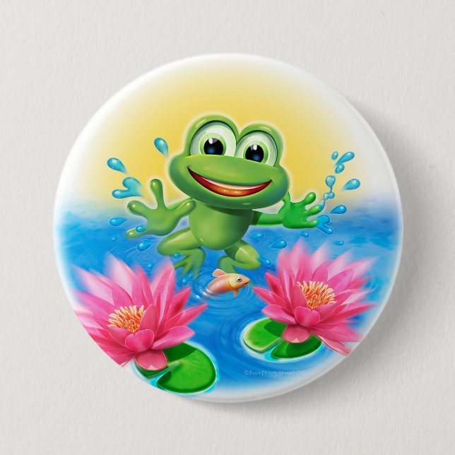 Badge Rond 7,6 Cm Leaping frog birthday (Devant)