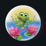 Badge Rond 7,6 Cm Leaping frog birthday<br><div class="desc">For birthdays or simply to brighten up your child's world. Un of my favourite illustrations. This little leaping frog loves birthdays and parties so much that the s jumping right out of the picture. Perfect pour la fête des enfants. Tu vas trouver des cards, des invites et des various kids...</div>