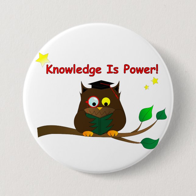 Badge Rond 7,6 Cm Lecture du hibou sage (Devant)