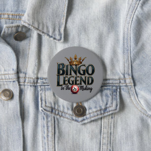 Badge Rond 7,6 Cm Légende du Bingo Couronnée en Typographie Rétro Or