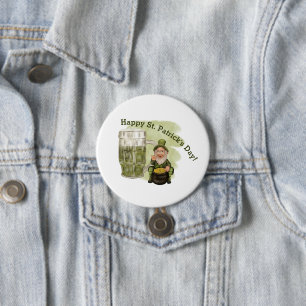 Badge Rond 7,6 Cm Leprechaun et Green Beer St. Patrick's Day